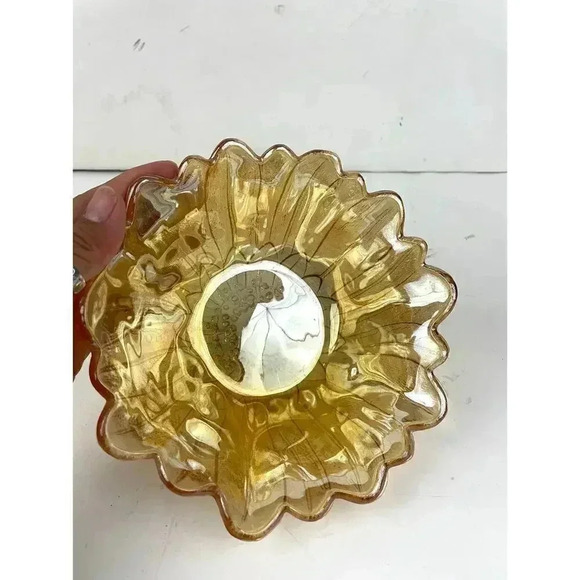 VTG Indiana Carnival Glass Amber Sunflower Bowl 7" - Picture 10 of 12